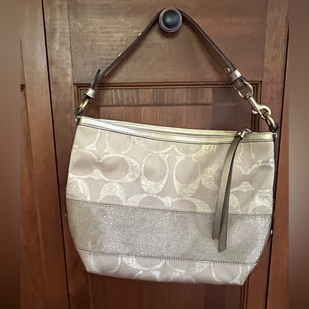 Coach Beige/Gold Signature Shoulder Bag